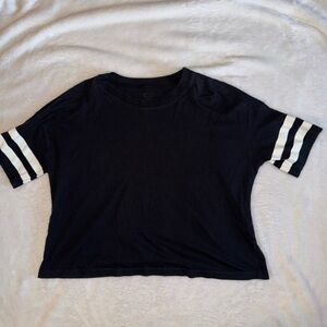 Black T-Shirt with White Striped Sleeves
